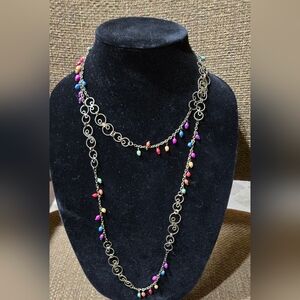 Colorful Beaded Necklace with Chain Accents